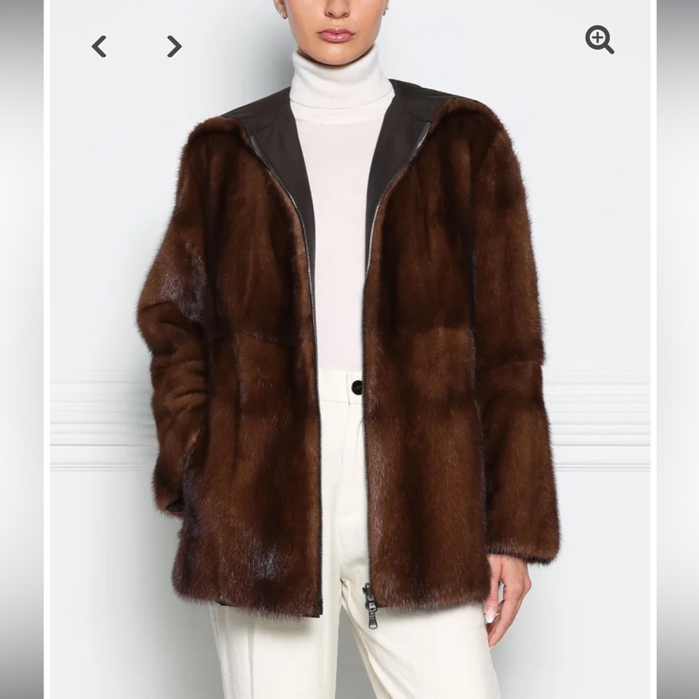NWT New Pologeorgis The Stadium Hooded Brown Mink Fur Coat sz: M $7,000 Retail
